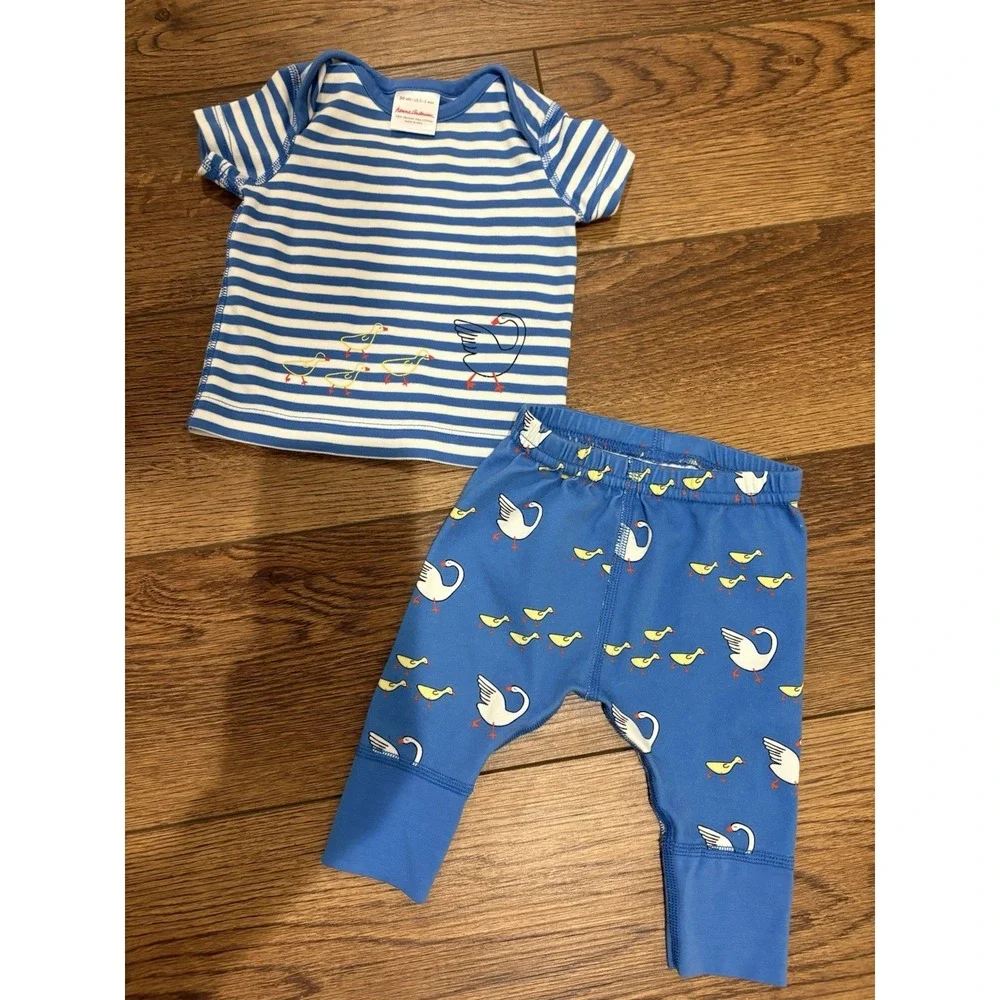 Hanna Andersson Infant Pajama Set Sz  0-3 mnths Blue White Duck Goose Outfit